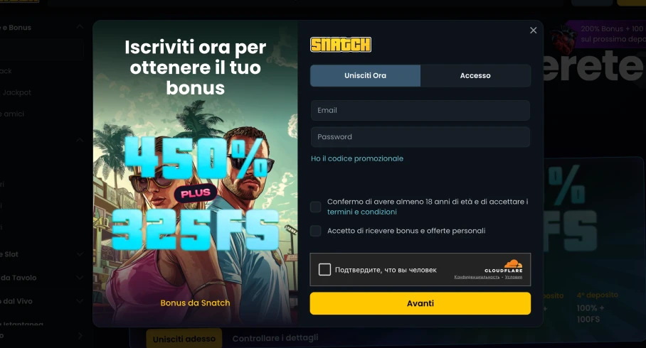 Iscriviti a Snatch Casino con un bonus del 450% e 325 freespins